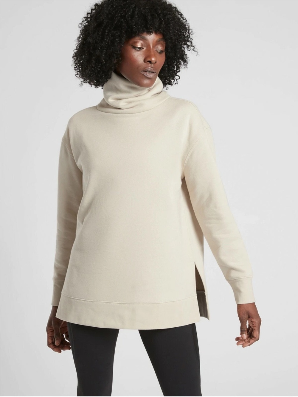 Athleta 24/7 Funnel Neck Sweatshirt Cream Oversized Fit Small